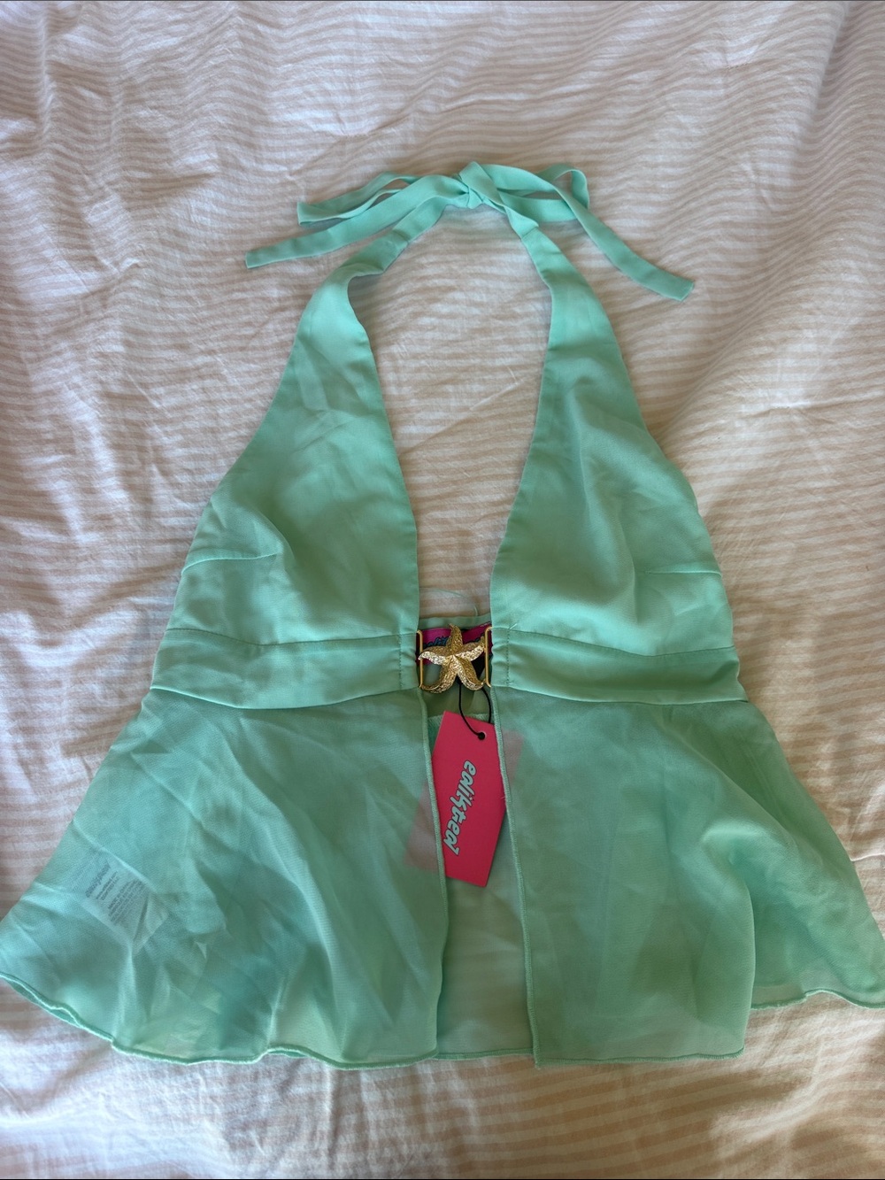 Edikted Mint Halter Top with Gold Starfish Detail